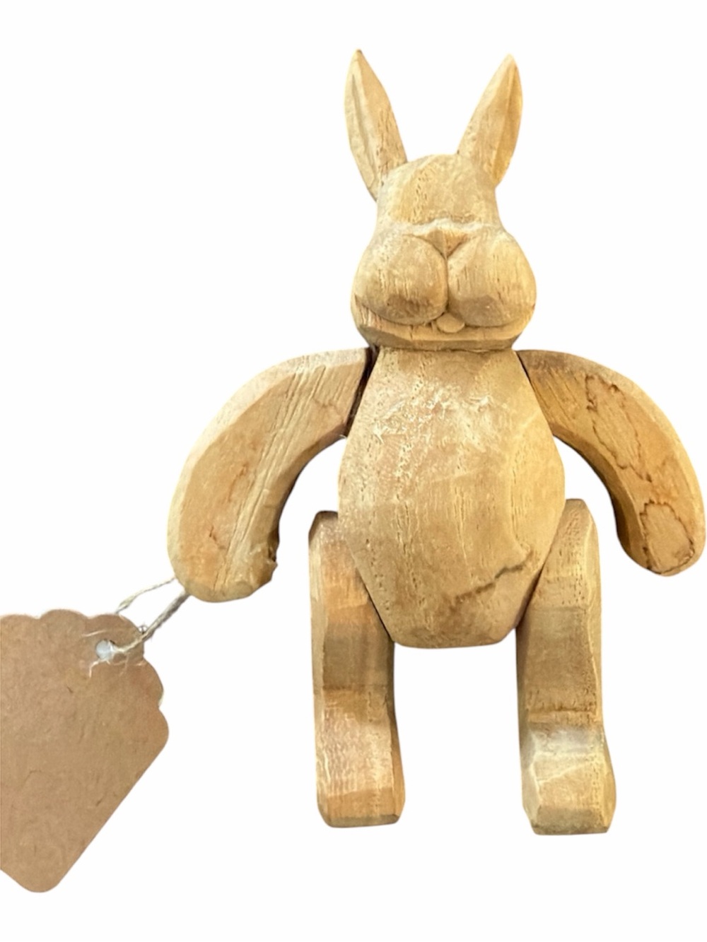 Vintage Hand Crafted Natural Wood Bunny - Movable Arms, Legs
